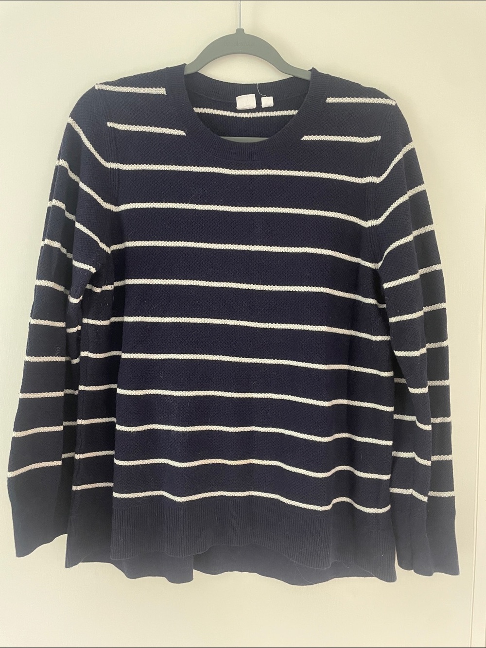 GAP Striped Cotton Crewneck Sweater - Navy/White, L